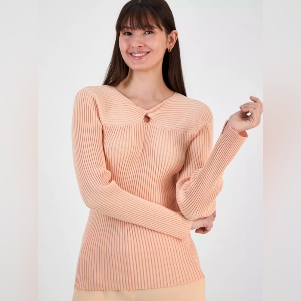 NWT  Tahari ASL Women's Ribbed V-Neck Twist-Front Sweater